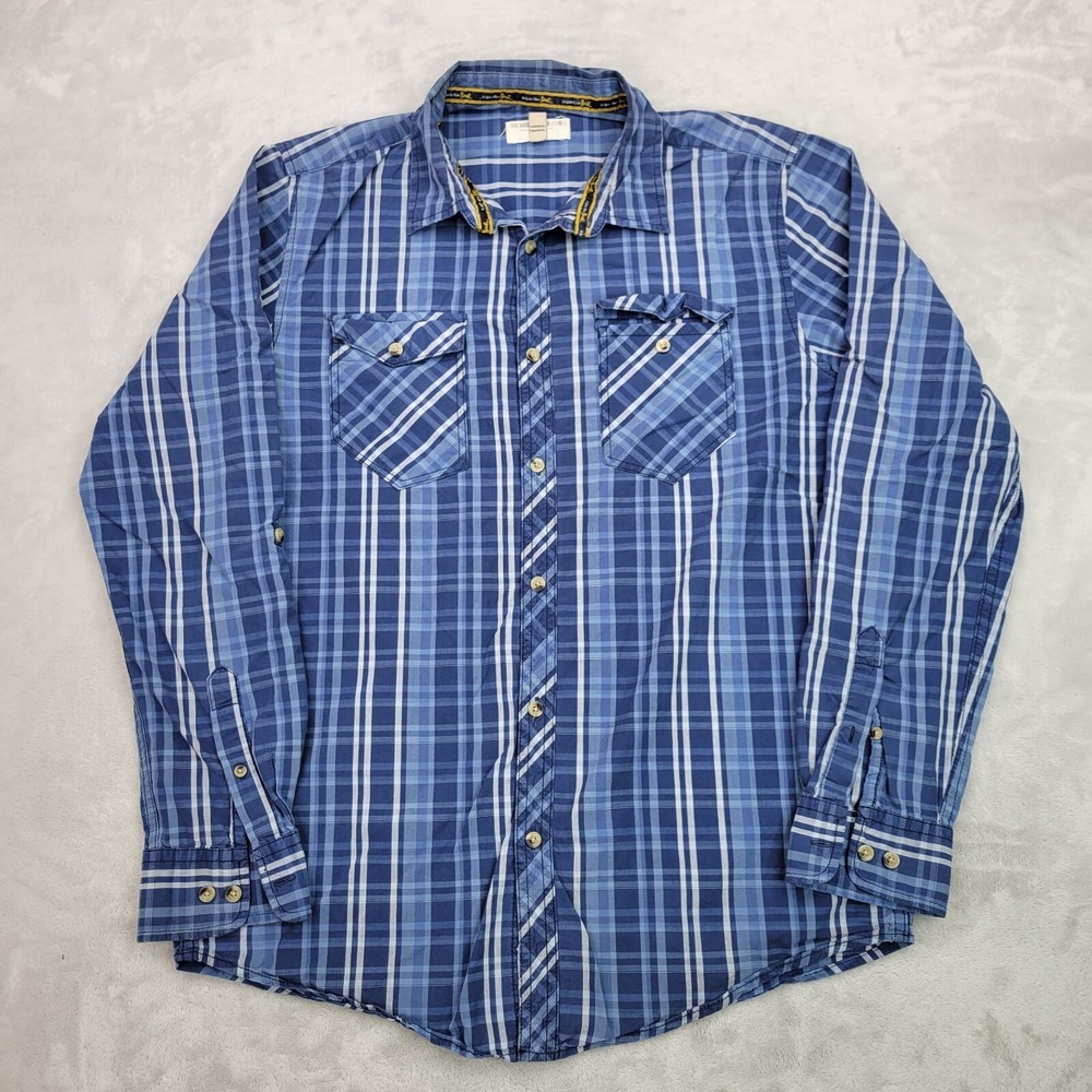 Triple Five‎ Soul Shirt Mens Large Blue Vintage Cotton Plaid Casual TFS Adult